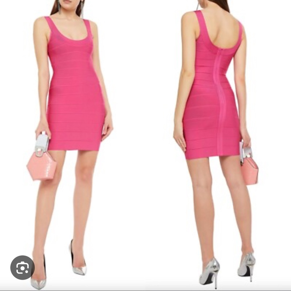 HERVÉ LÉGER HOT PINK BANDAGE MINI DRESS (L)